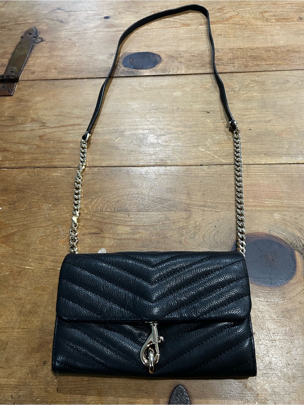 Rebecca Minkoff Edie Wallet Chain Black Quilted Leather Crossbody Gold Accents - Picture 4 of 10
